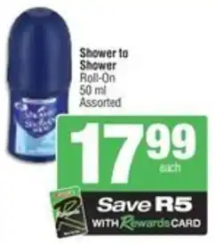 Spar Shower to Shower Roll-On Assorted offer