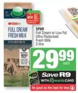 Spar SPAR Full Cream or Low Fat Ultra Pasturised Fresh Milk offer