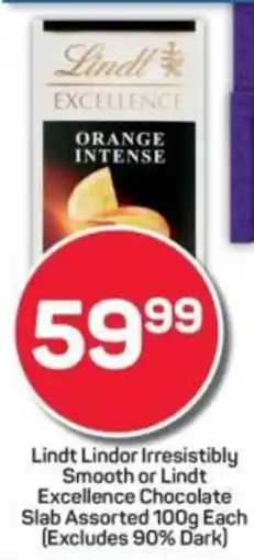 Pick n Pay Lindt Lindor Irresistibly Smooth or Lindt Excellence Chocolate Slab Assorted offer