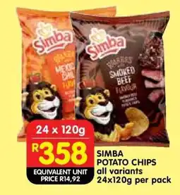Shoprite SIMBA POTATO CHIPS all variants 24x120g per pack offer