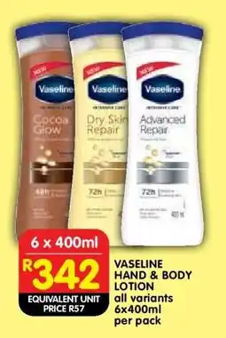 Shoprite VASELINE HAND & BODY LOTION offer