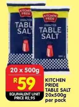 Shoprite KITCHEN PRIDE TABLE SALT 20x500g offer