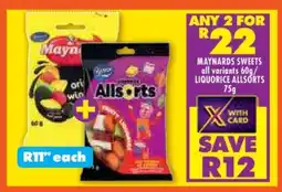 Shoprite MAYNARDS SWEETS all variants 60g / LIQUORICE ALLSORTS 75g offer