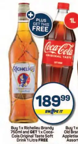 Pick n Pay Hypermarket Richelieu Brandy 750ml + Coca-Cola 1L offer