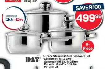 Pick n Pay Hypermarket 6-Piece Stainless Steel Cookware Set offer
