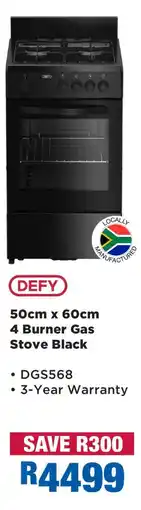 OK Furniture DEFY 50cm x 60cm 4 Burner Gas Stove Black offer