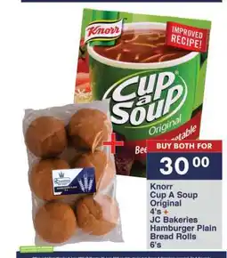 President Hyper Knorr Cup A Soup Original 4's + JC Bakeries Hamburger Plain Bread Rolls 6's offer