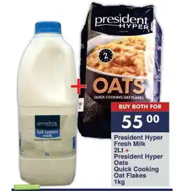 President Hyper President Hyper Fresh Milk 2L + President Hyper Oats Quick Cooking Oat Flakes 1kg offer