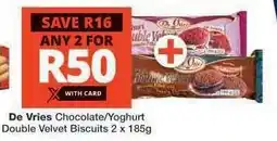 Checkers De Vries Chocolate/Yoghurt Double Velvet Biscuits 2 x 185g offer