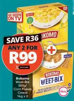 Checkers Bokomo Weet-Bix 900g / Corn Flakes Cereal 1kg x 2 offer