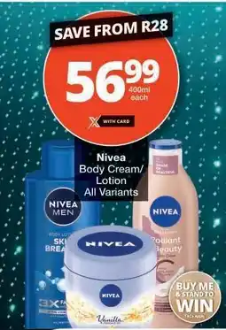 Checkers Nivea Body Cream/Lotion offer