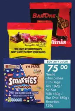 President Hyper Nestle Chocolates Fun Bags Tex/ Kit Kat Milk/ Bar One/ Smarties offer