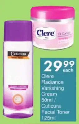 President Hyper Clere Radiance Vanishing Cream/ Cuticura Facial Toner offer
