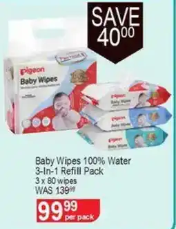 Dis-Chem Pigeon Baby Wipes 100% Water 3-In-1 Refill Pack offer