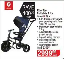 Dis-Chem QPlay Rito Star Foldable Trike Grey OR Blue offer