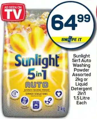 Pick n Pay Hypermarket Sunlight 5in1 Auto Washing Powder Assorted or Liquid Detergent 2in1 offer