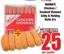 Boxer MAMA'S Chicken / Smoked Viennas 330g & Hotdog Rolls 8's offer