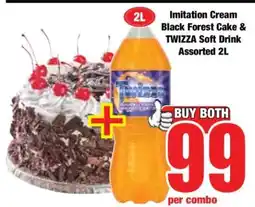 Boxer Imitation Cream Black Forest Cake & TWIZZA Soft Drink Assorted 2L offer