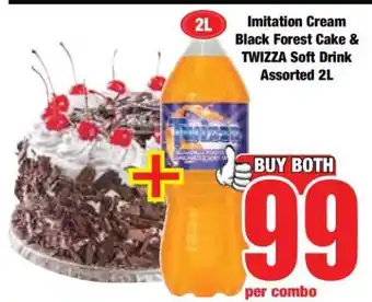 Boxer Imitation Cream Black Forest Cake & TWIZZA Soft Drink Assorted 2L offer