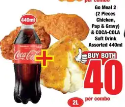 Boxer Go Meal 2 (2 Pieces Chicken, Pap & Gravy) & COCA-COLA Soft Drink Assorted 440ml offer
