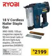 Builders Warehouse Ryobi 18V Cordless Nailer Staple Gun offer