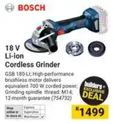 Builders Warehouse Bosch 18V Li-Ion Cordless Grinder offer
