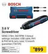 Builders Warehouse Bosch 3.6V Screwdriver offer