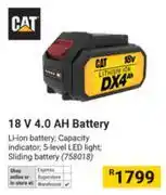 Builders Warehouse CAT 18V 4.0 Ah Battery offer