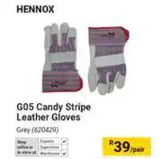 Builders Warehouse Hennox G05 Candy Stripe Leather Gloves (Grey) 620429-Per Pair offer