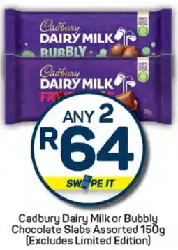 Pick n Pay Hypermarket Cadbury Dairy Milk or Bubbly Chocolate Slabs Assorted offer