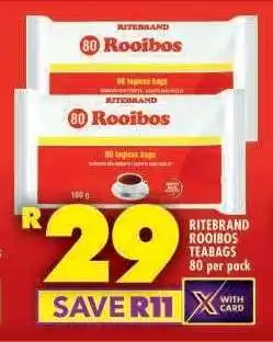 Shoprite RITEBRAND ROOIBOS TEABAGS 80 per pack offer