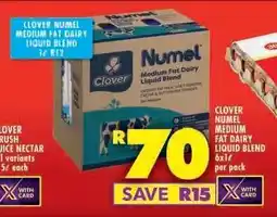 Shoprite Clover Numel Medium Fat Dairy Liquid Blend 6x1ℓ per pack offer