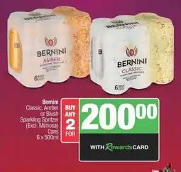Spar Tops Bernini Classic, Amber or Blush Sparkling Spritzer offer