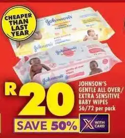 Shoprite JOHNSON'S GENTLE ALL OVER/EXTRA SENSITIVE BABY WIPES offer