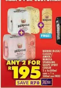 Shoprite Bernini Blush/Classic/Amber/Mimosa Sparkling Grape Spirit Cooler offer