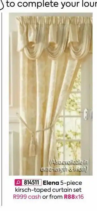 HomeChoice Elena 5-piece kirsch-taped curtain set offer