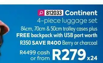 HomeChoice Continent 4-piece luggage set offer