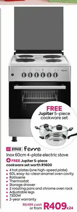 HomeChoice Ferre inox 60cm 4-plate electric stove offer