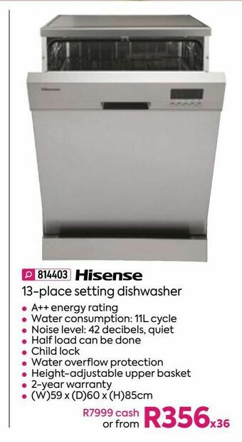 HomeChoice Hisense 13-place setting dishwasher offer