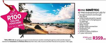 HomeChoice Sinotec 42" fhd android smart led tv offer