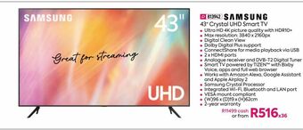 Samsung 43" crystal uhd smart tv