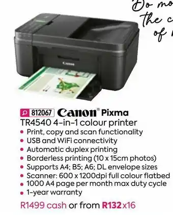 HomeChoice Canon pixma tr4540 4-in-1 colour printer offer