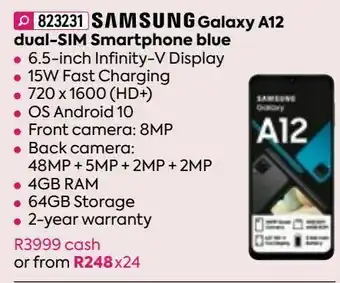 HomeChoice Samsung galaxy a12 dual-sim smartphone blue offer