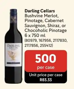 Makro Darling Cellars Bushvine Merlot, Pinotage, Cabernet Sauvignon, Shiraz, or Chocoholic Pinotage offer