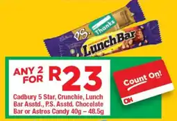 OK Grocer Cadbury 5 Star, Crunchie, Lunch Bar Asstd., P.S. Asstd. Chocolate Bar or Astros Candy offer