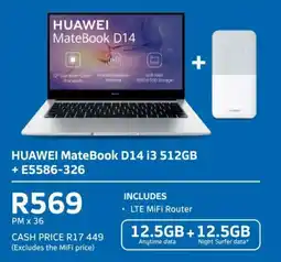 Telkom HUAWEI MateBook D14 i3 512GB + E5586-326 offer
