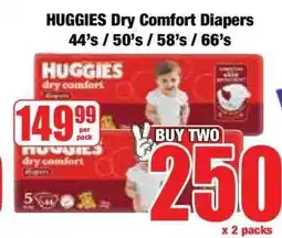 Boxer HUGGIES Dry Comfort Diapers 44's / 50's / 58's / 66's offer