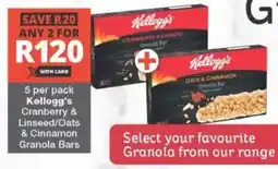Checkers Kellogg's Cranberry & Linseed/Oats & Cinnamon Granola Bars offer