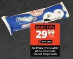 Checkers De Vries Choco Milk/ White Chocolate Biscuit Rings Each offer
