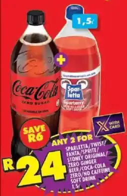 Shoprite Sparletta/ twist/ fanta/ sprite/ stoney original/ zero ginger beer/ coca-cola zero/ no caffeine soft drink offer